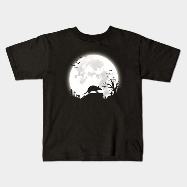 Armadillo with big moon halloween background Kids T-Shirt by rebuffquagga